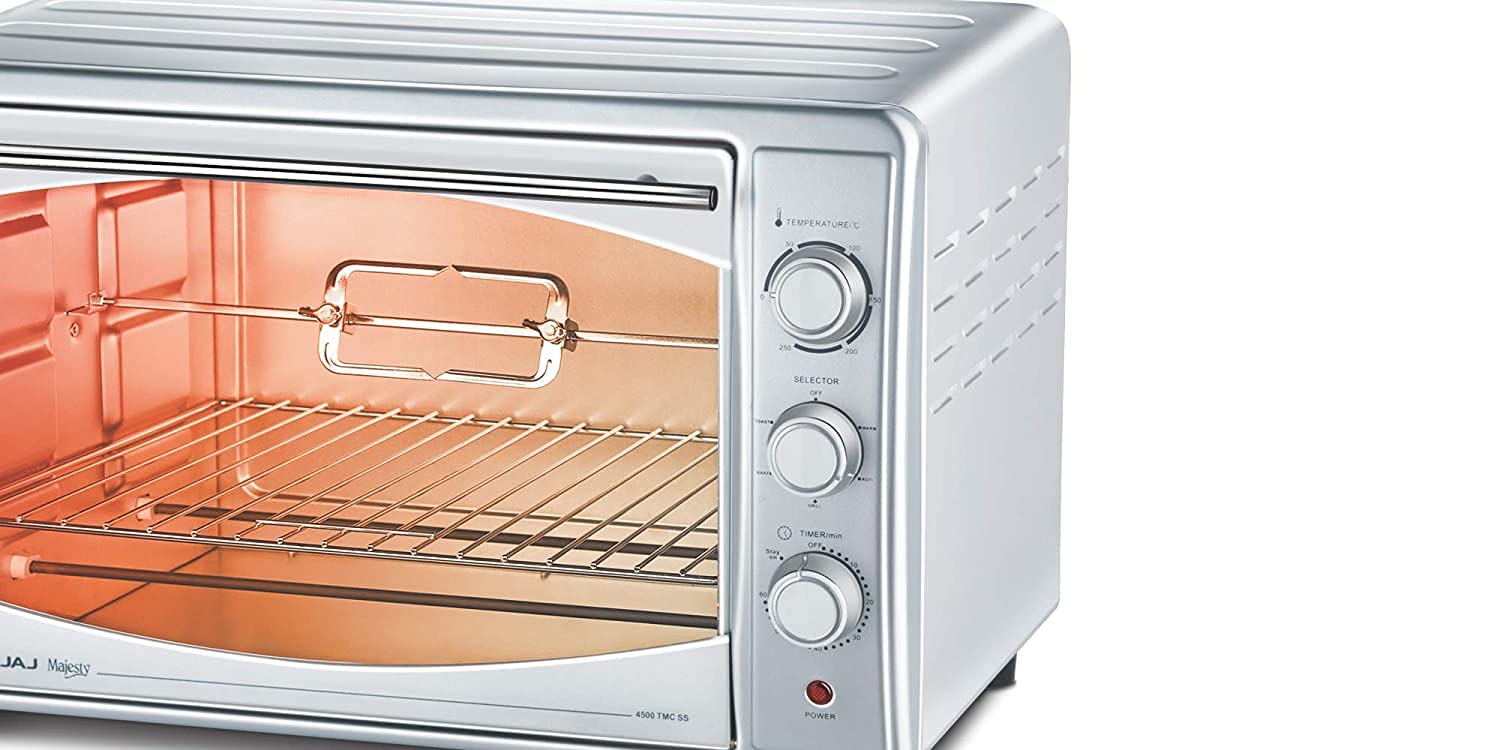 Bajaj Majesty 4500 Tmcss 45 Litre Oven Toaster Grill(45 Litres Otg)With Motorised Rotisserie&Convection Fan,Stainless Steel Body&Transparent Glass Door,2 Year Warranty,Silver,45 Liter,1200 Watt ( OPEN BOX ) Bajaj Majesty 4500 Tmcss 45 Litre Oven Toaster Grill(45 Litres Otg)With Motorised Rotisserie&Convection Fan,Stainless Steel Body&Transparent Glass Door,2 Year Warranty,Silver,45 Liter,1200 Watt ( OPEN BOX )